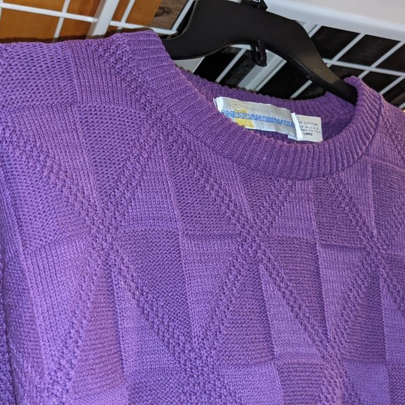 VTG American Crew Club Sweater - Purple with Pattern - Made in USA - 100% Cotton - Picture 4 of 11